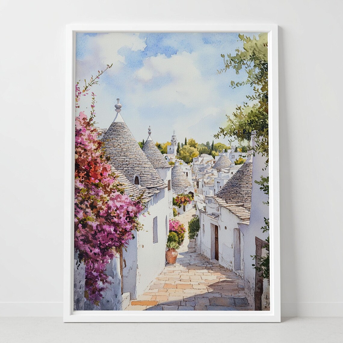 Alberobello Italy Trulli Cones Whitewashed Village Watercolor Poster