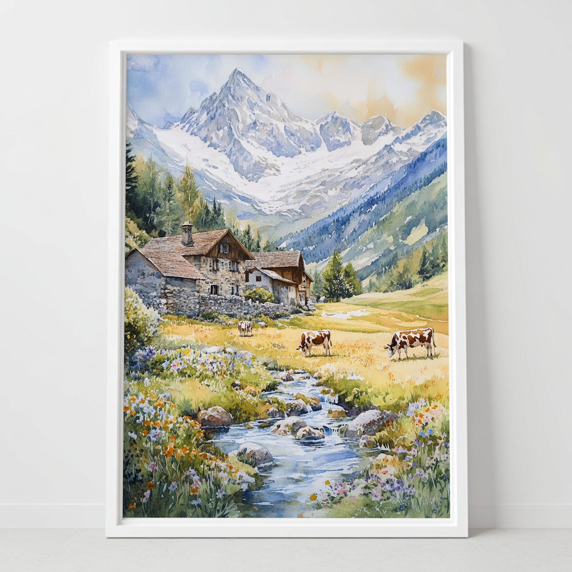 Vanoise National Park French Alps Chalet Watercolor Art Poster
