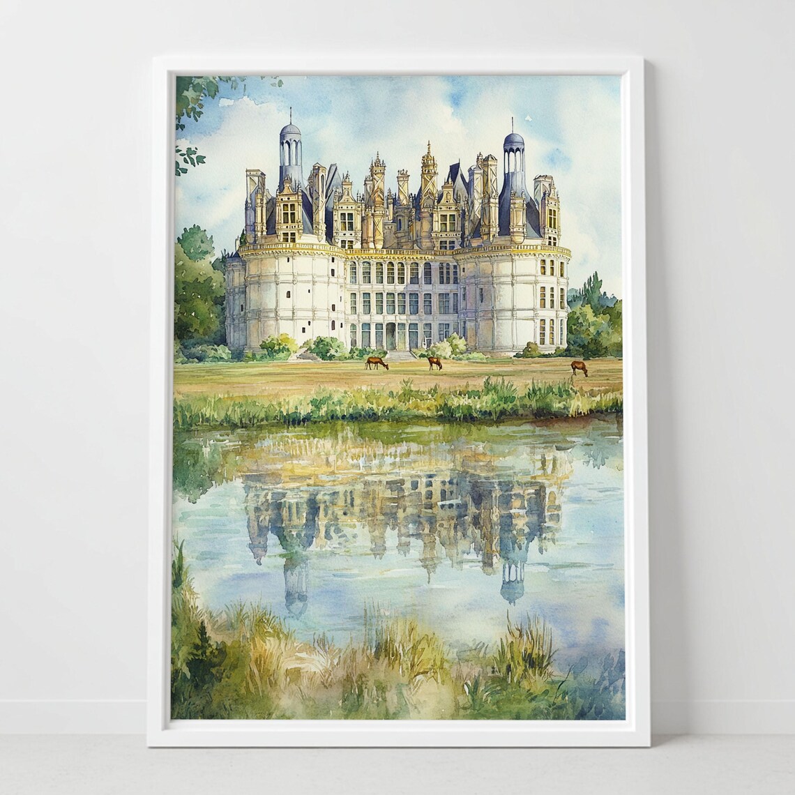 Chateau de Chambord France Renaissance Castle Watercolor Art Poster