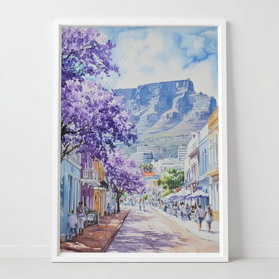Cape Town Watercolor Print Table Mountain South Africa Wall Art