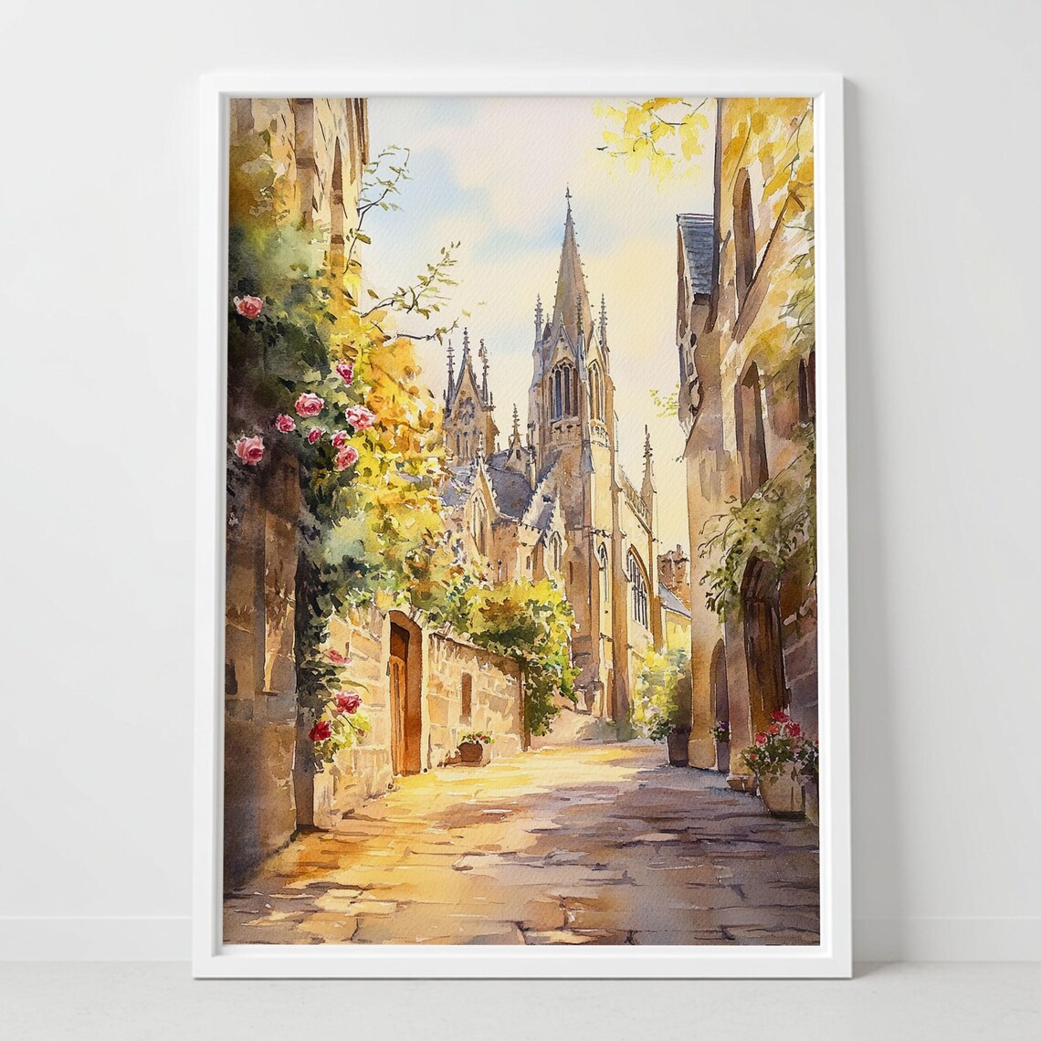 Oxford England Watercolor Poster Historic College Lane Chapel View Art