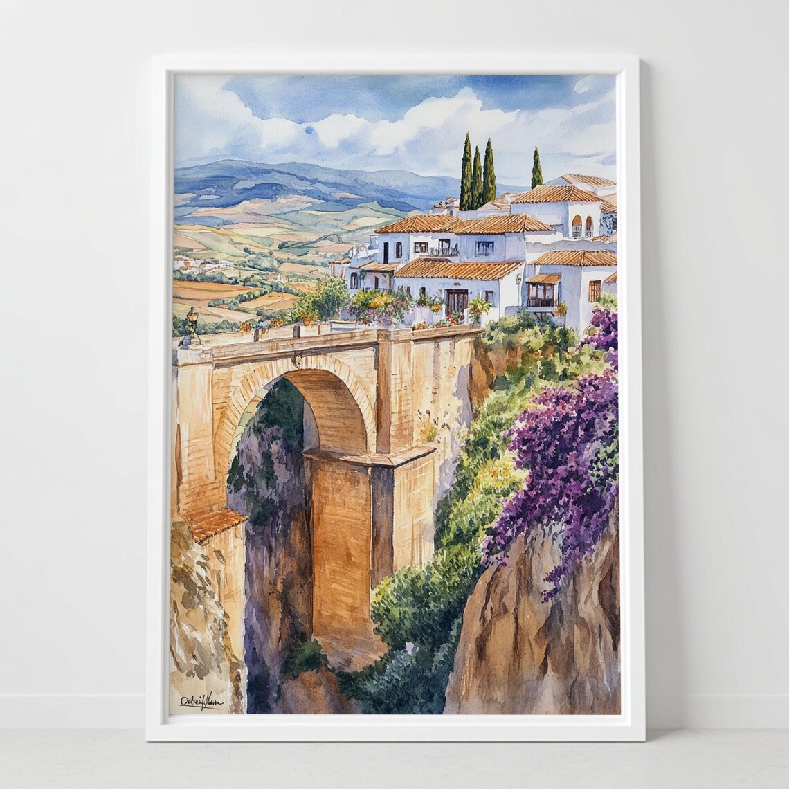 Ronda Spain Puente Nuevo Bridge Watercolor Poster Andalusia Gorge Town