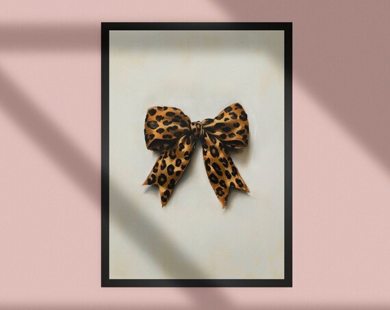 Coquette Leopard Print Bow Painting Oil Wall Art