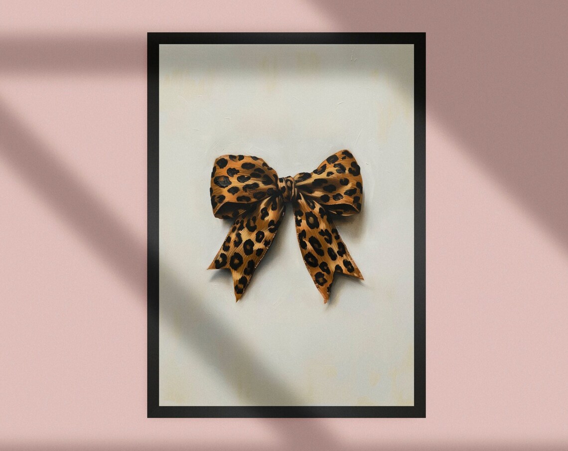 Coquette Leopard Print Bow Painting Oil Wall Art