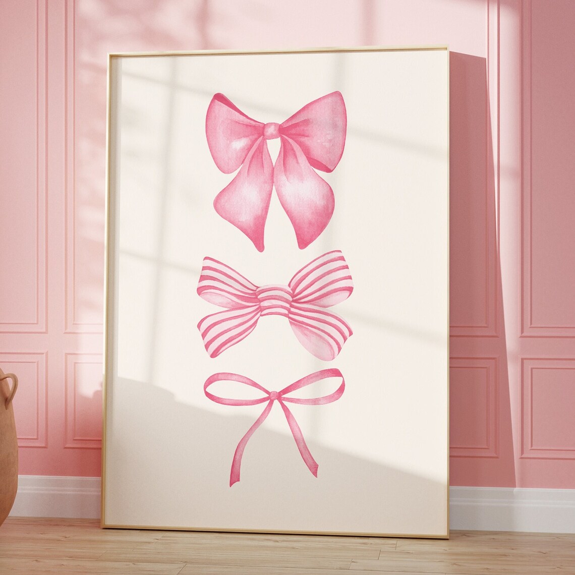 Watercolor Pink Bow Print, Balletcore Coquette Art Print