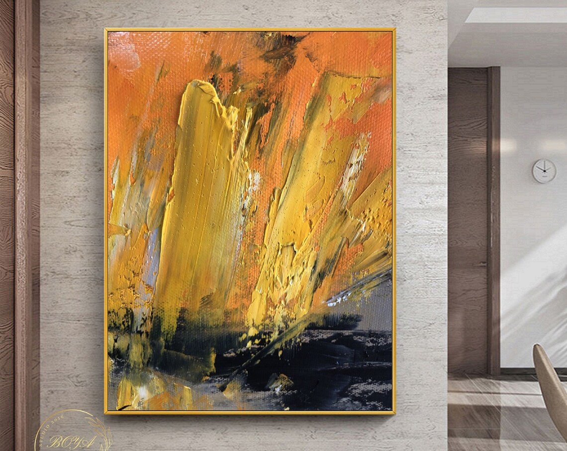 Large Orange Abstract Painting Original Yellow Textured Art Yellow Oil Painting Minimalist Wall Painting Yellow Art Modernwall Art