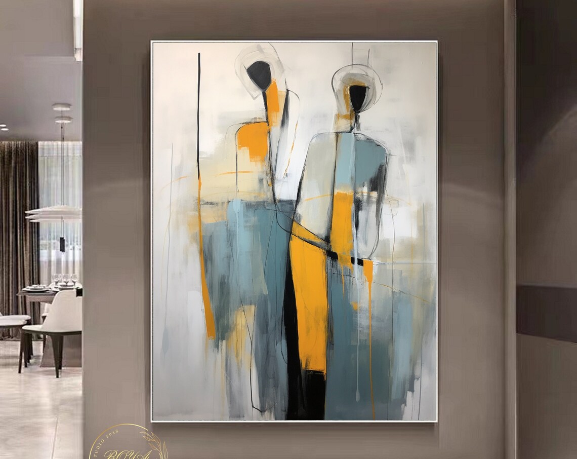 Large Figure Abstract Painting, Yellow and Blue Art Print - Image 4