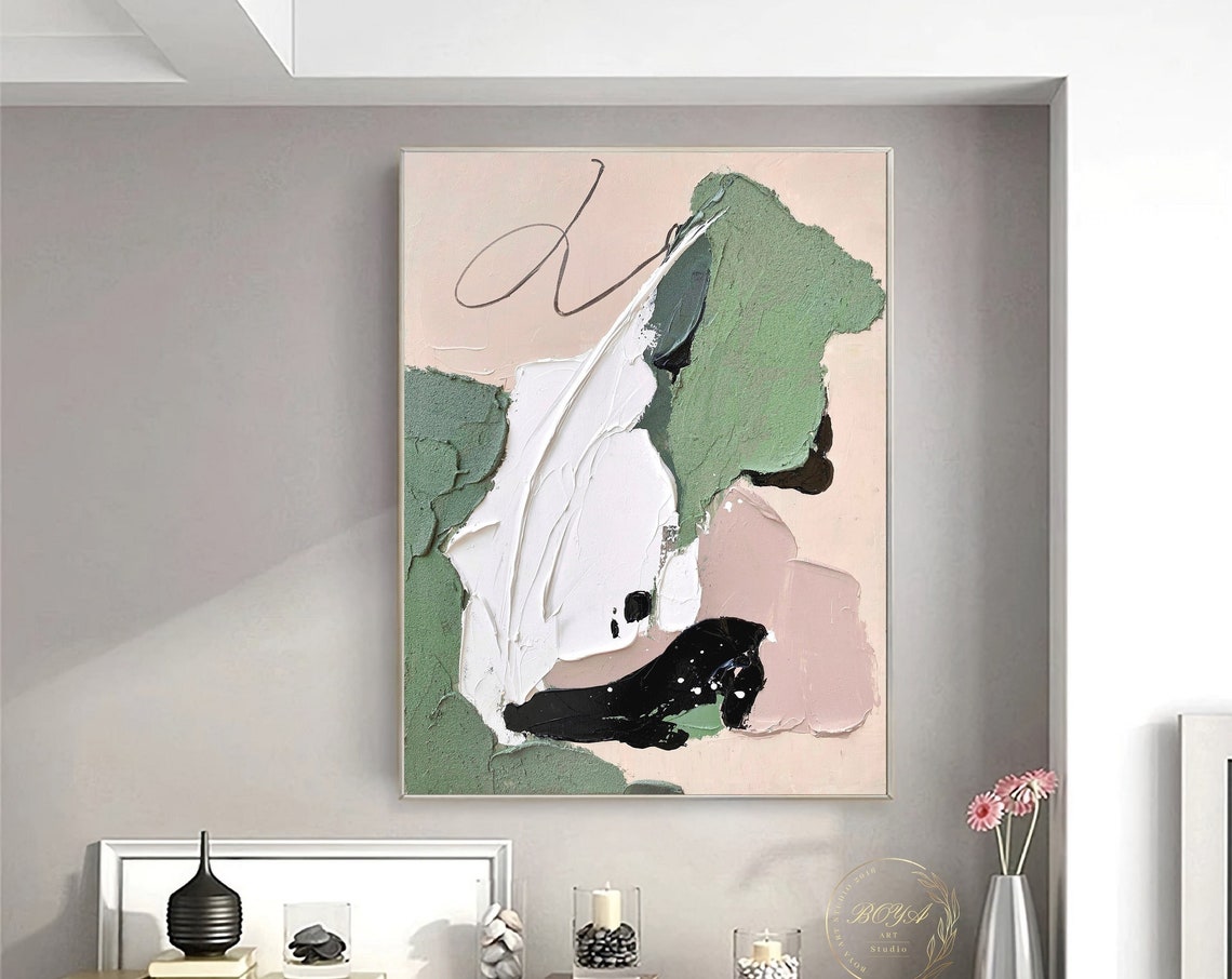 Sage Green White Minimal Abstract with Calligraphy Line Art Poster - Image 3