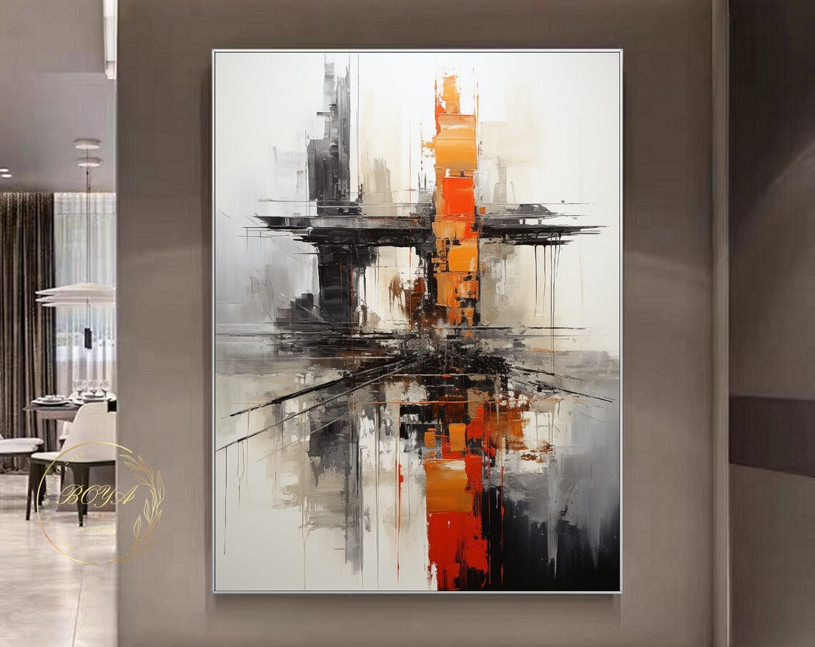 Black White Abstract Oil Painting, Modern Art Print