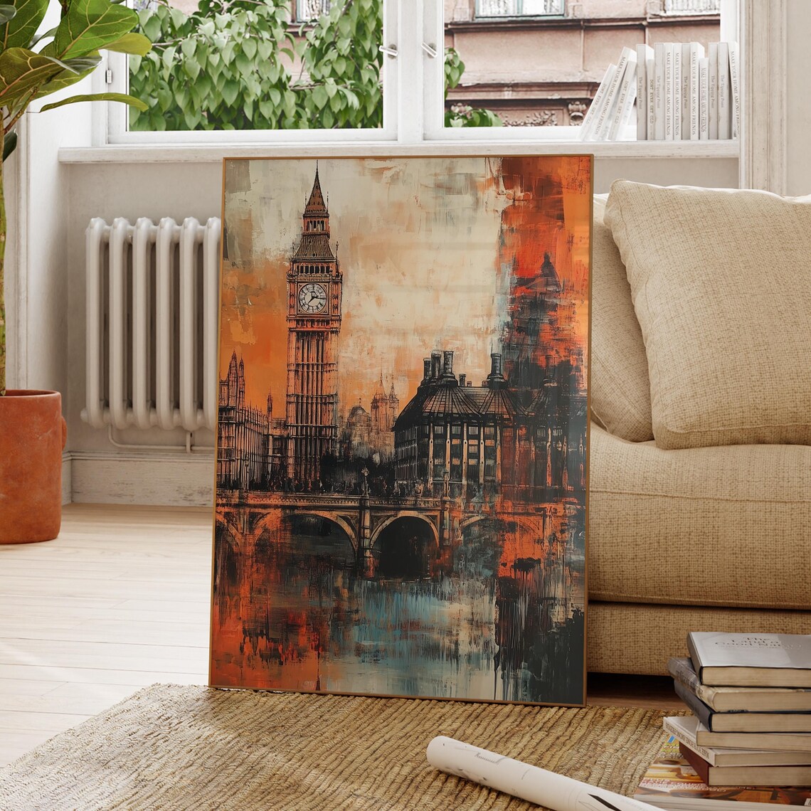 Big Ben Westminster Bridge Warm Impressionist London Thames Art Poster