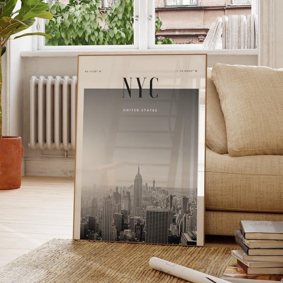 New York City Modern Travel Poster, Black and White
