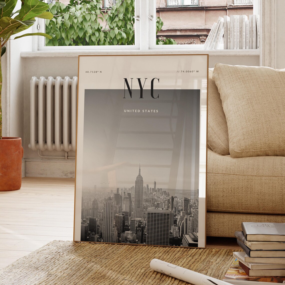 New York City Modern Travel Poster, Black and White