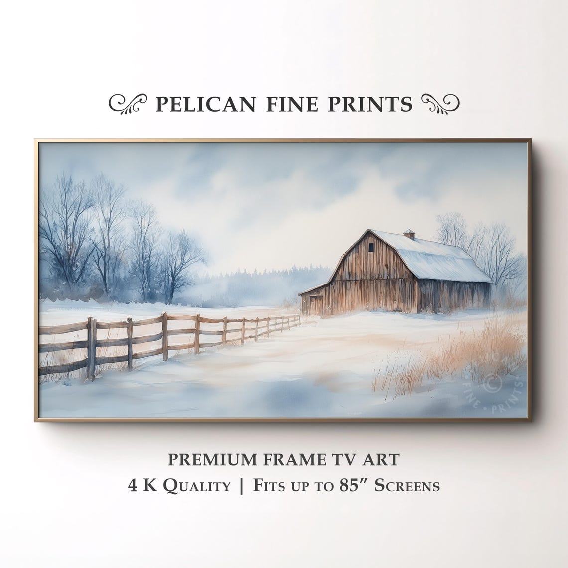 Rustic Winter Barn in Snow Moody Farmhouse Watercolor Poster