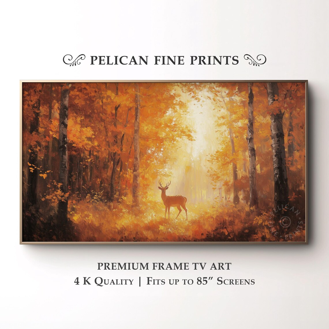 Rustic Deer Frame Tv Art Autumn Forest For Cozy Landscape Warm Mood Decor Sunlit Nature Scene Tv28