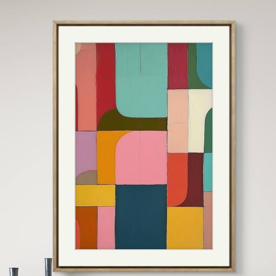 Vibrant Geometric Abstract Wall Art Bold Contemporary Canvas Painting Colorful Modern Home Decor