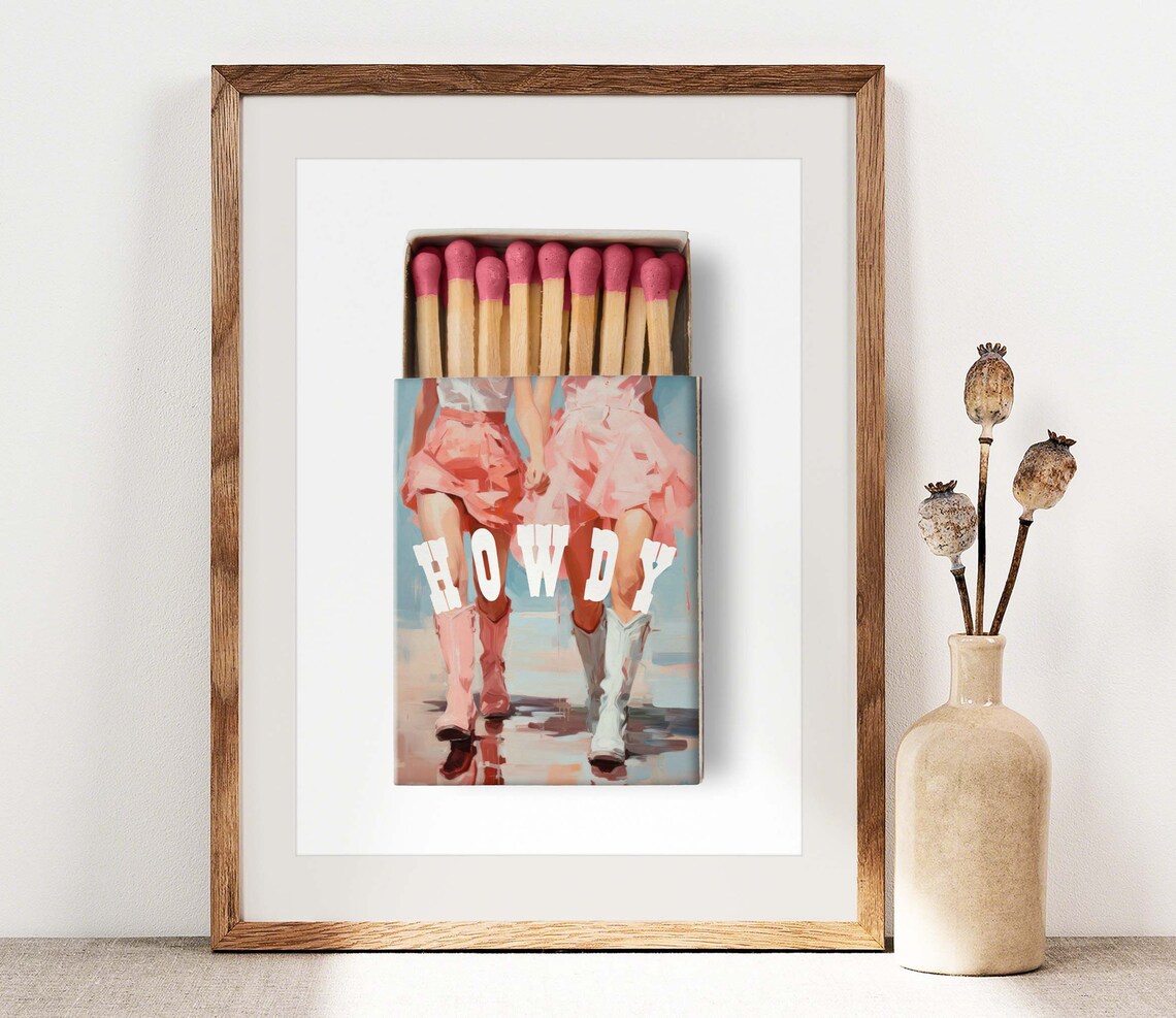 Howdy Cowgirl Matchbox Poster, Preppy Western Girl