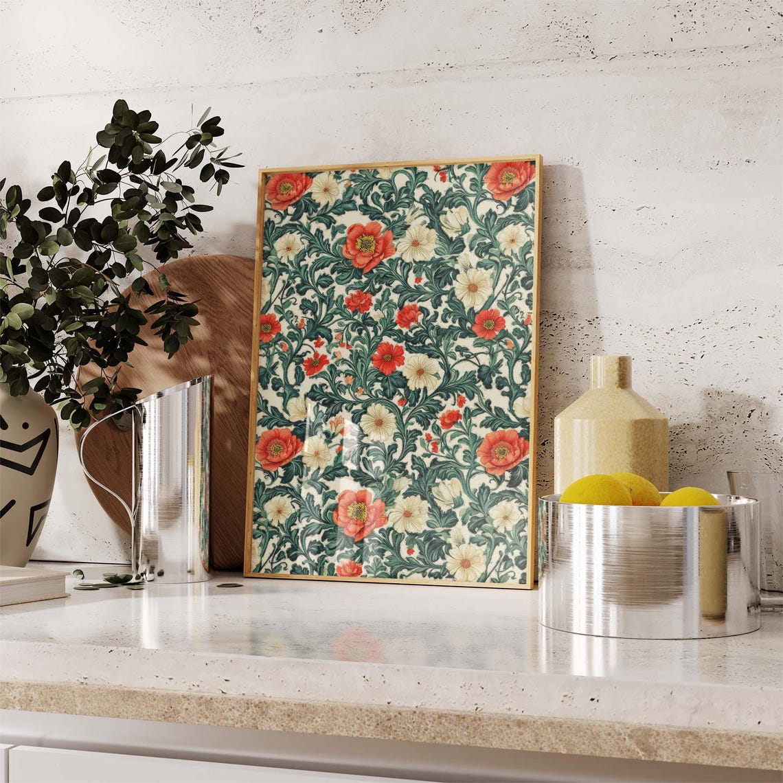 William Morris Style Poppies Floral Pattern Vintage Art Poster - Image 2