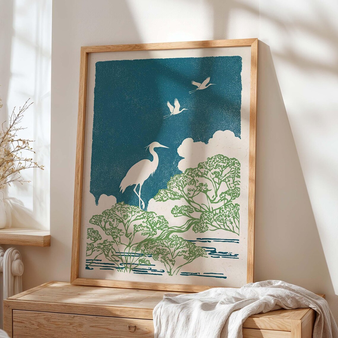 Japanese Crane, Japandi Minimalist Bird Poster