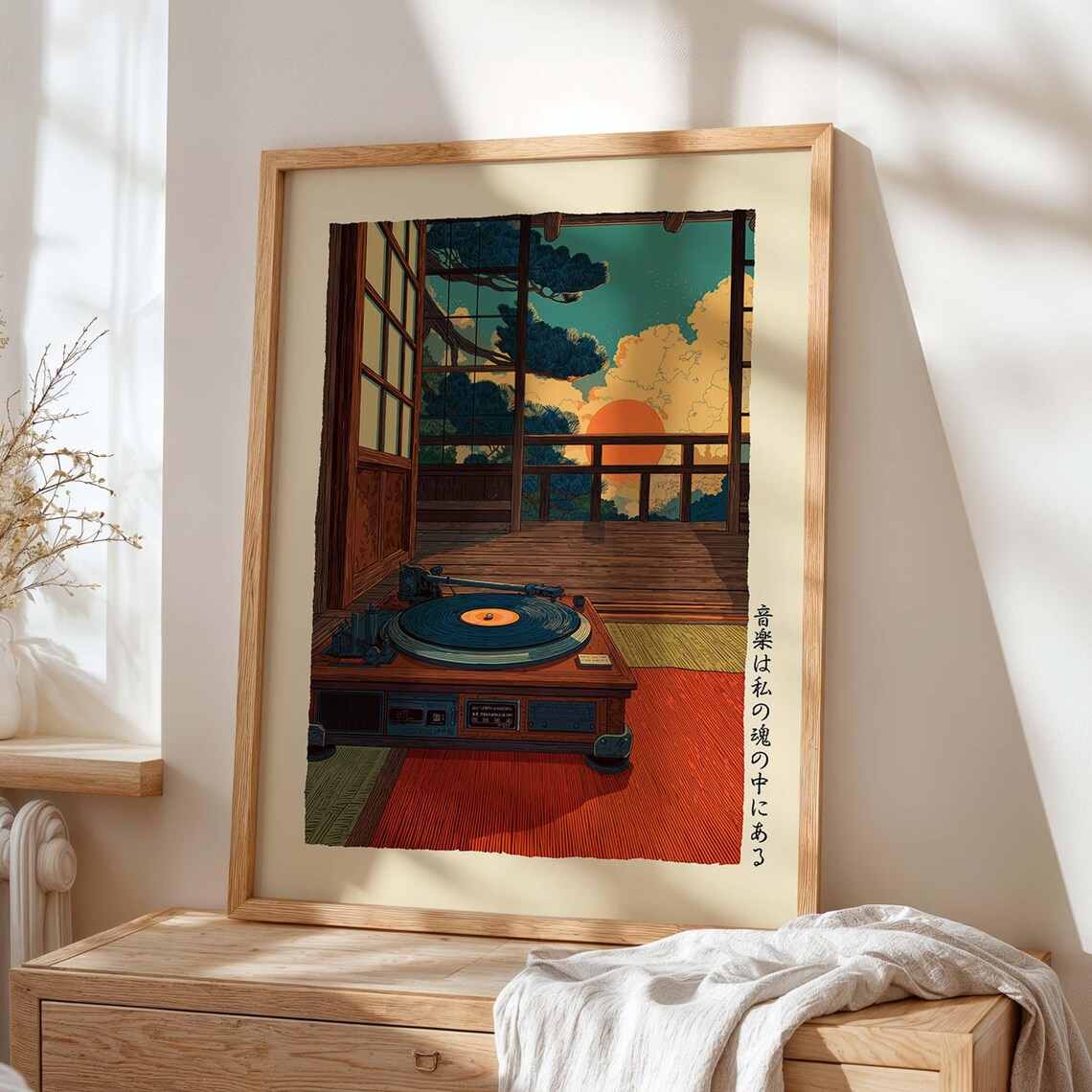 Japanese Ukiyoe Vinyl Record Player, Retro Music Poster