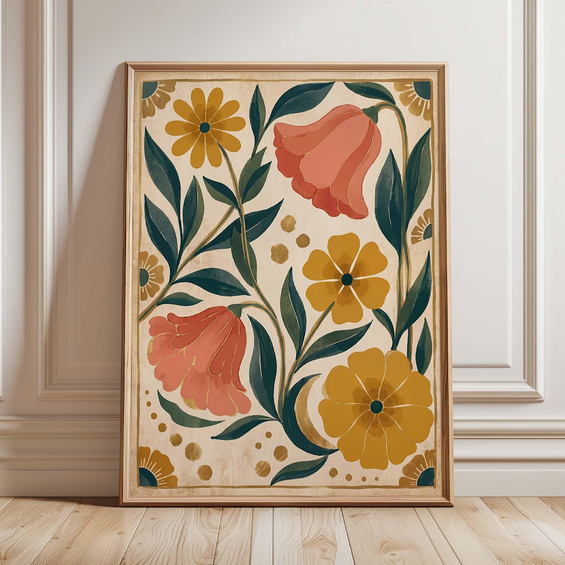 Folk Floral Art Print, Botanical Wildflower Artwork
