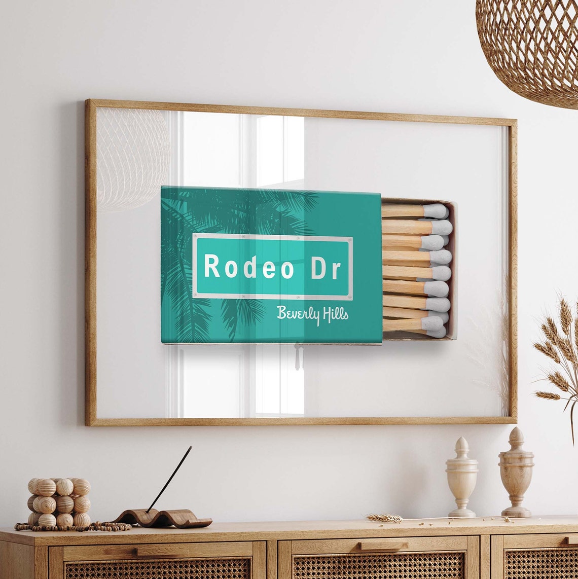 Rodeo Dr Beverly Hills Teal Matchbox Travel Retro Souvenir Poster - Image 3