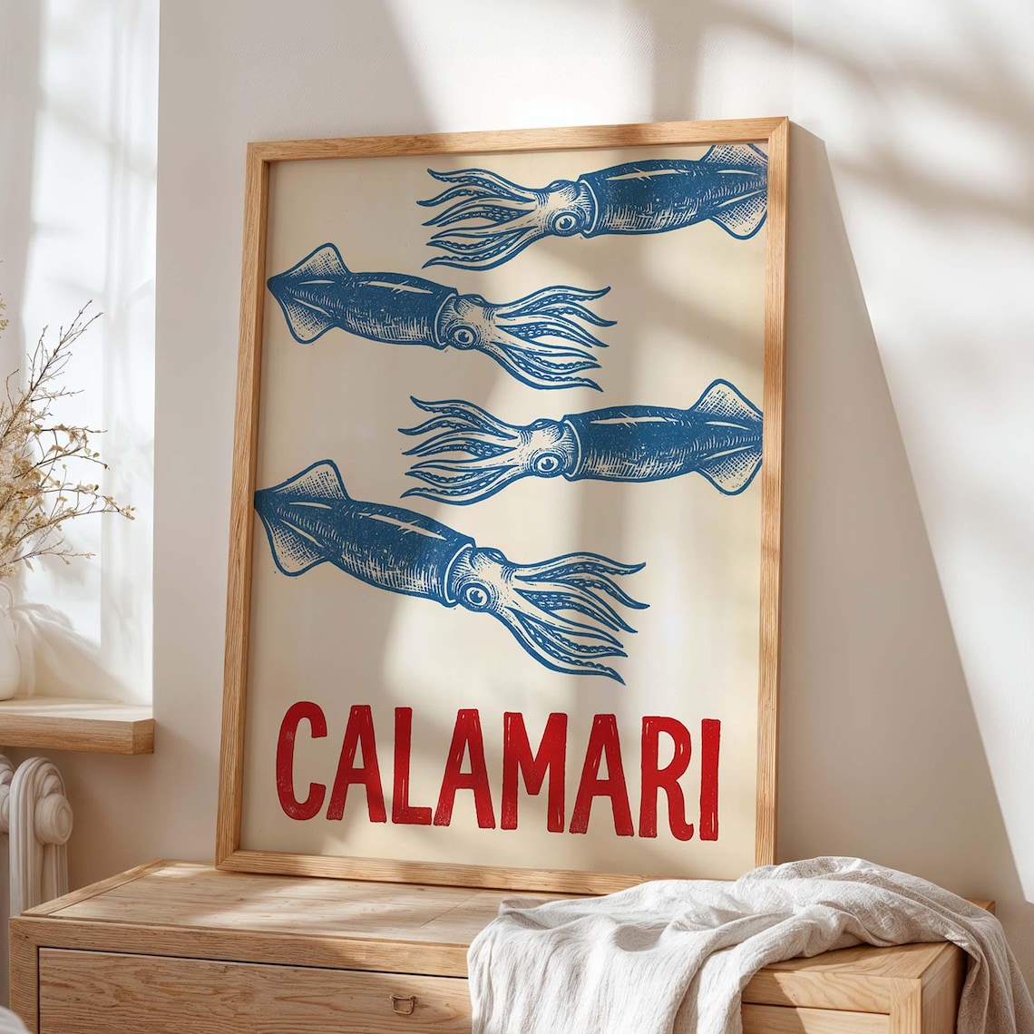 Vintage Calamari Coastal Kitchen Poster Print