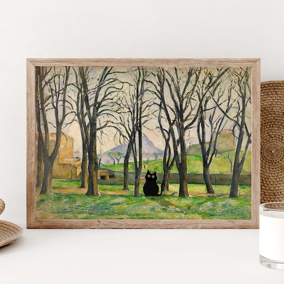 Black Cat Among Bare Trees Cezanne Style Post Impressionist Poster