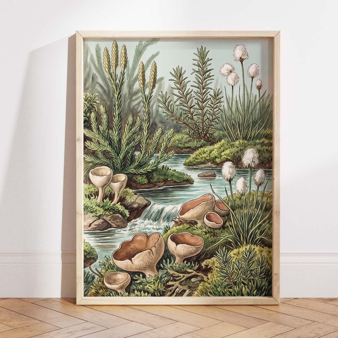 Vintage Botanical Bog, Wetland Mushroom Moss Poster