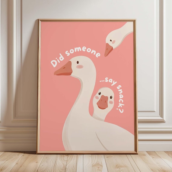 Funny White Geese Pink Kitchen Did Someone Say Snack Art Poster