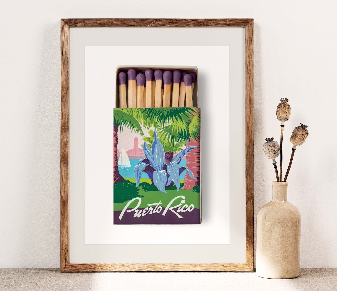 Puerto Rico Matchbox Poster, Caribbean Island Aesthetic