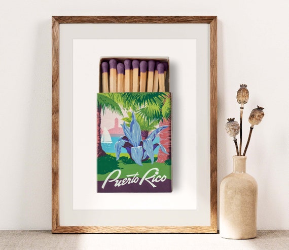 Puerto Rico Matchbox Poster, Caribbean Island Aesthetic