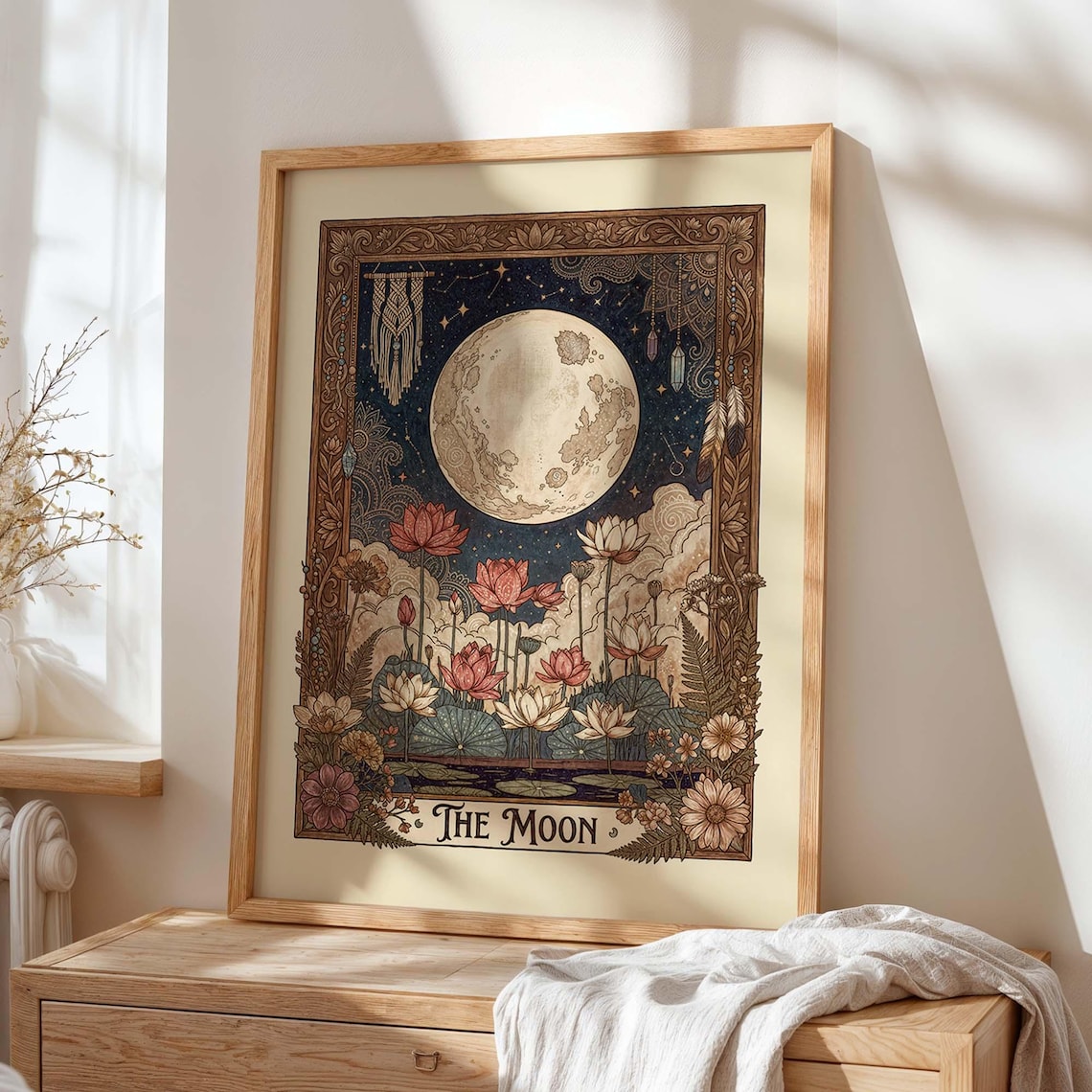 Moon Tarot Poster Print, Nouveau Lotus Botanical