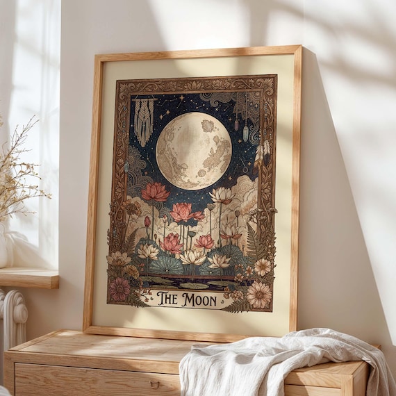 Moon Tarot Poster Print, Nouveau Lotus Botanical