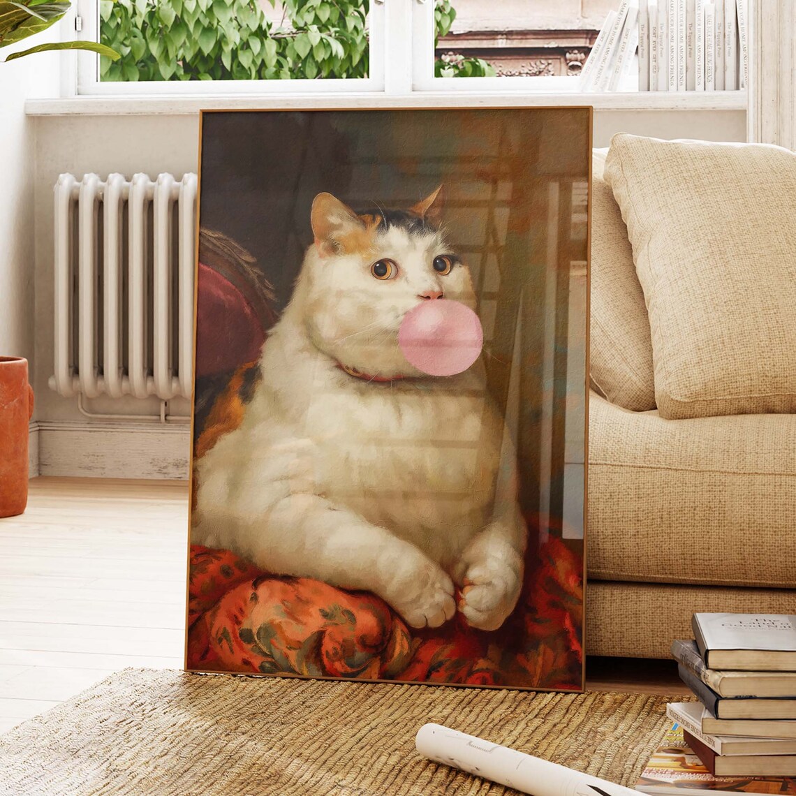 Funny Cat Blowing Bubblegum Poster Print