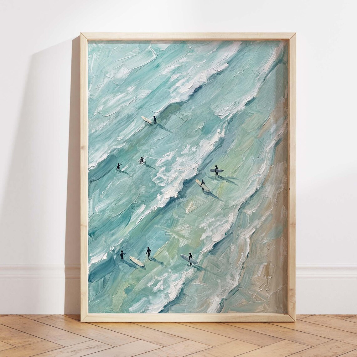 Surfing Print, Retro Ocean Waves Coastal Vibes
