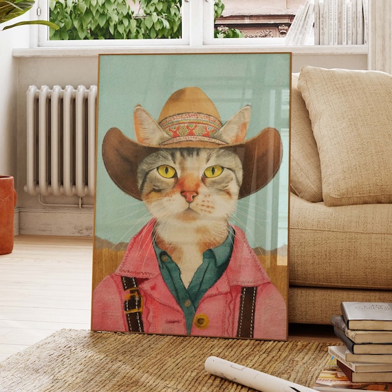 Cowboy Cat In Pink Jacket And Cowboy Hat Whimsical Western Poster