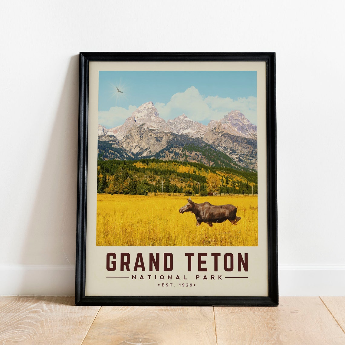 Grand Teton Wall Art Poster Minimalist National Park Print Vintage Gift For Hiker