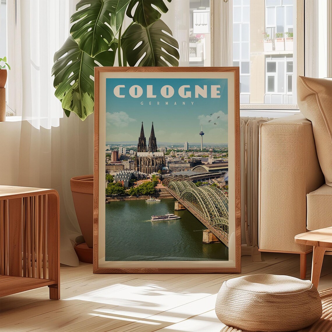 Cologne Germany Cathedral and Hohenzollern Bridge Travel Poster