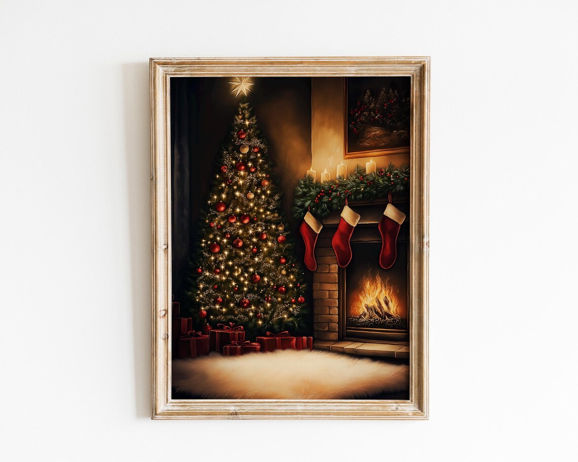 Christmas Tree Oil Painting Rustic Holiday Art Print