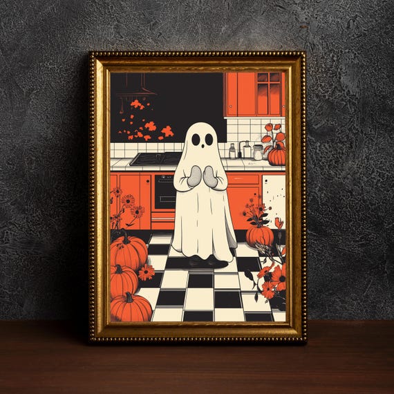 The In Kitchenhalloween Wall Art Print Oil Paint Spooky Decorhaunted Housefall Decor Seasonal Decorsingle Poster