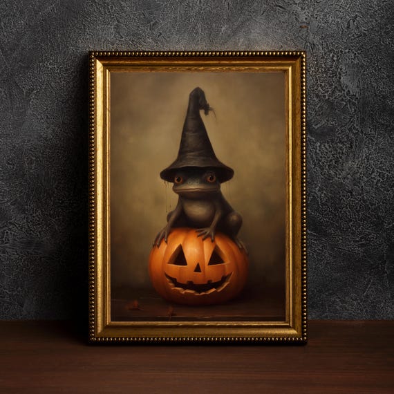 Toad And Pumpkin Halloween Wall Art Spooky Frog Jack O Lantern Print Prints Of Toadfrog