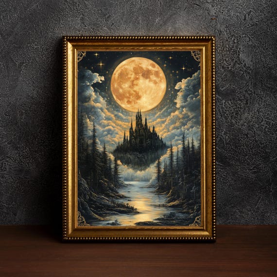 Vintage Enchanting Moon, Dark Academia Art Print