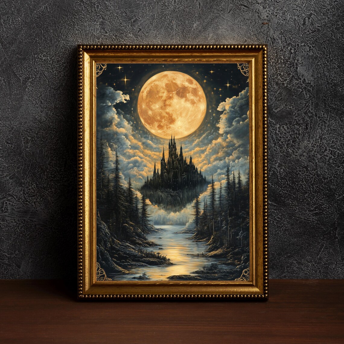 Vintage Enchanting Moon, Dark Academia Art Print