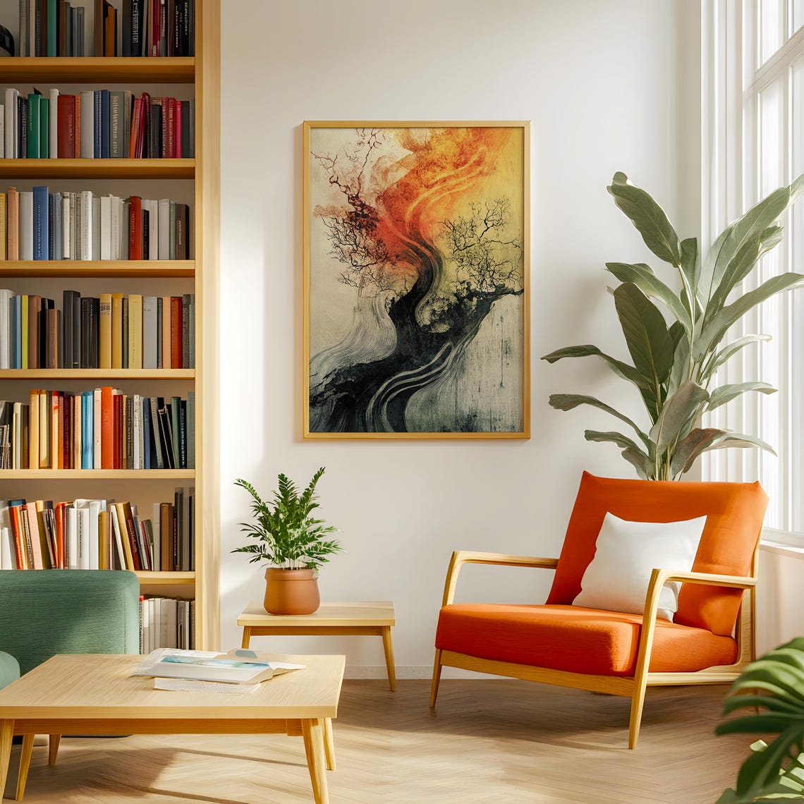 Burning Tree Art Print Abstract Fiery Nature Wall Surreal Landscape Decor - Image 4