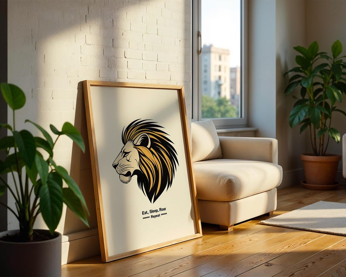Lion Eat Sleep Roar Repeat Motivational Animal Line Art Poster - Image 5