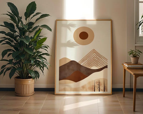 Minimalist Mountain Art Print Japandi Boho Landscape Poster Earthy Tones Wall Decor Modern Nature