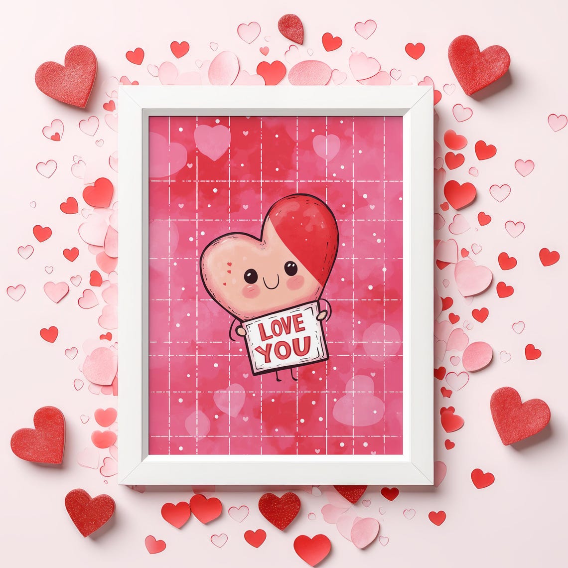 Kawaii Smiling Heart Holding a Love You Sign for Valentine Day Poster - Image 2