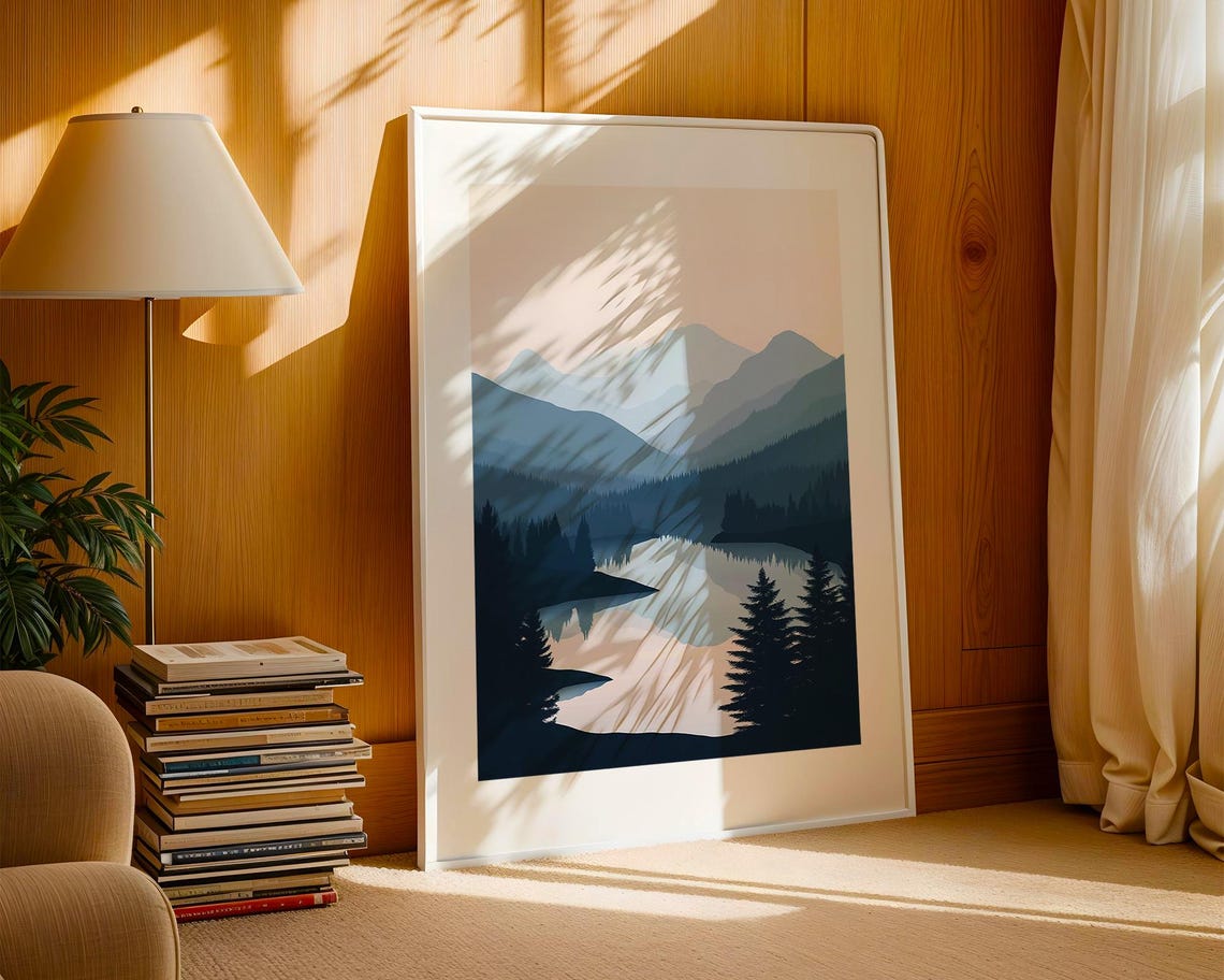 Misty Pine Forest Valley with Calm Lake Mirror Reflection Poster - Image 4