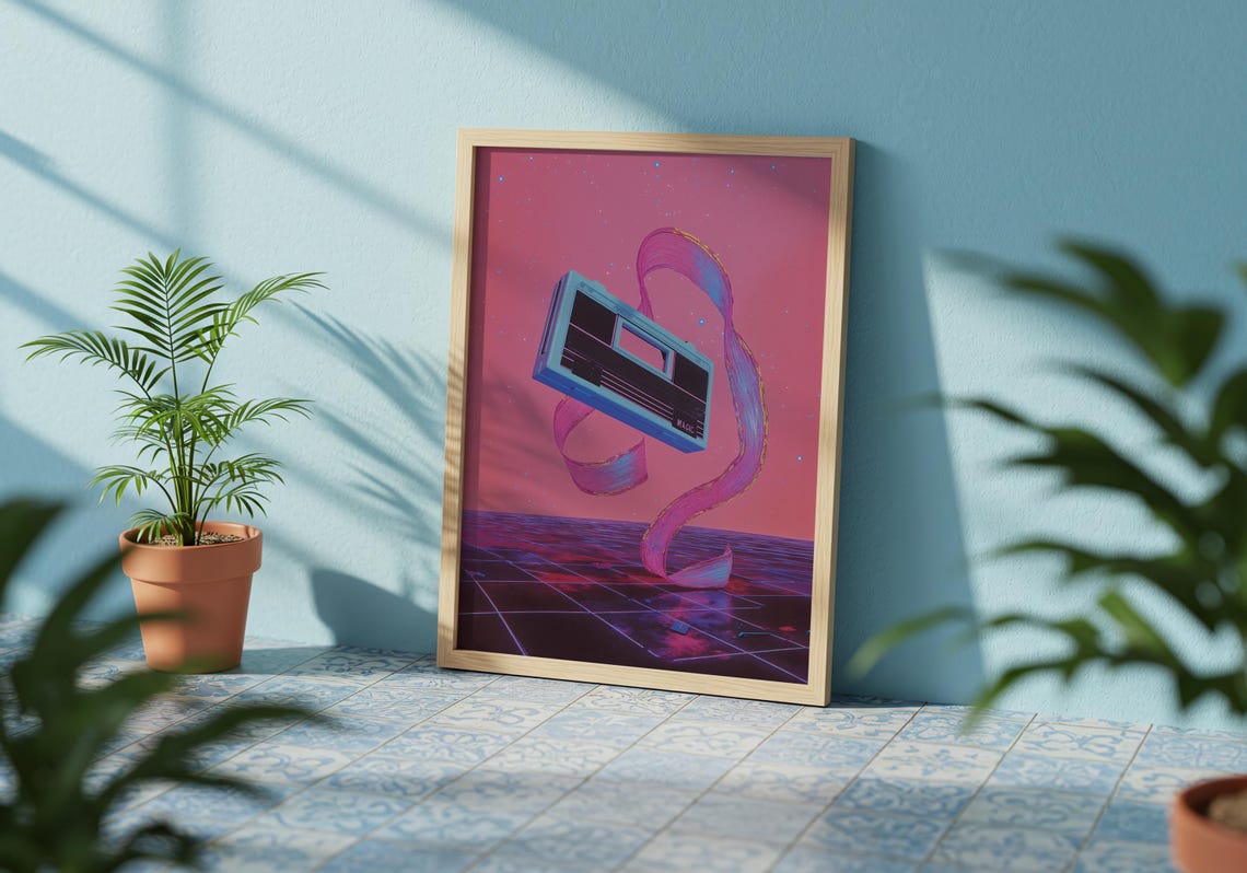 Retro Boombox Synthwave Grid 80s Neon Magic Music Vibe Poster - Image 2