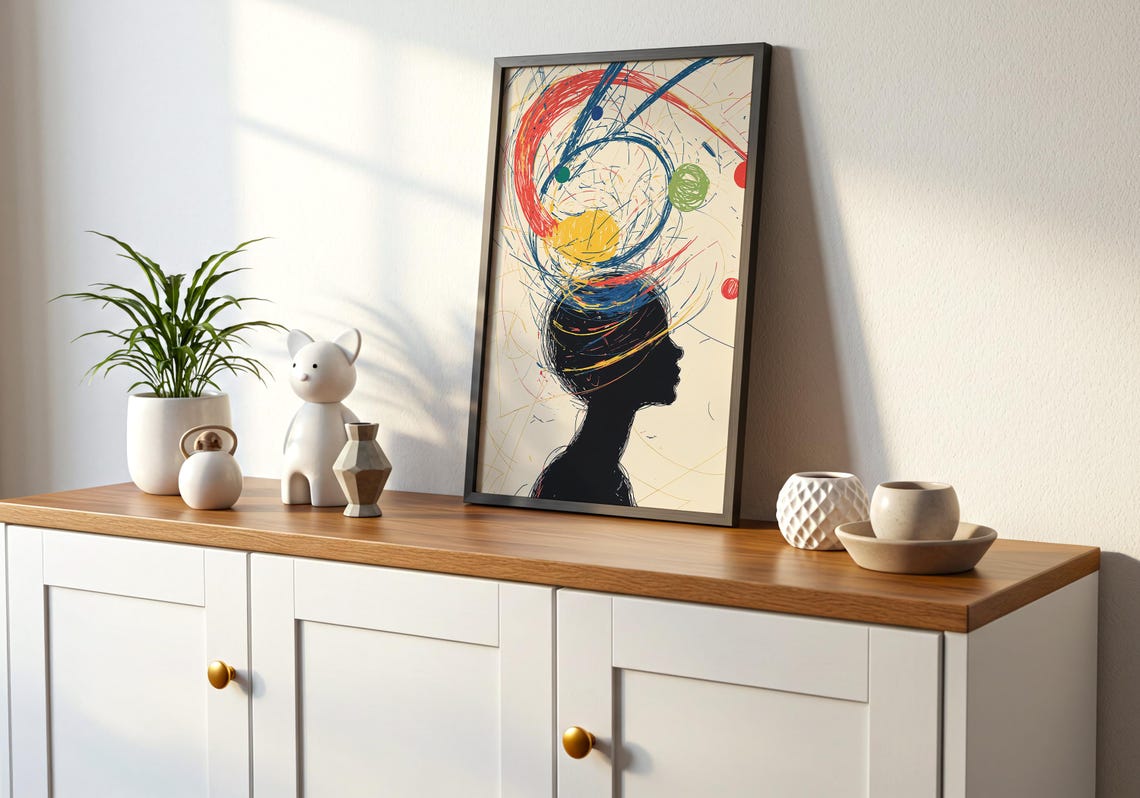 Colorful Scribble Mind Explosion Silhouette Head Abstract Art Poster - Image 2